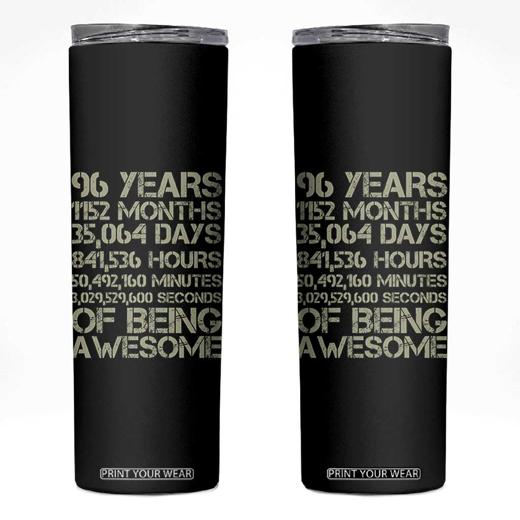 Vintage 96th Milestone Birthday Skinny Tumbler 96 Years Of Being Awesome
