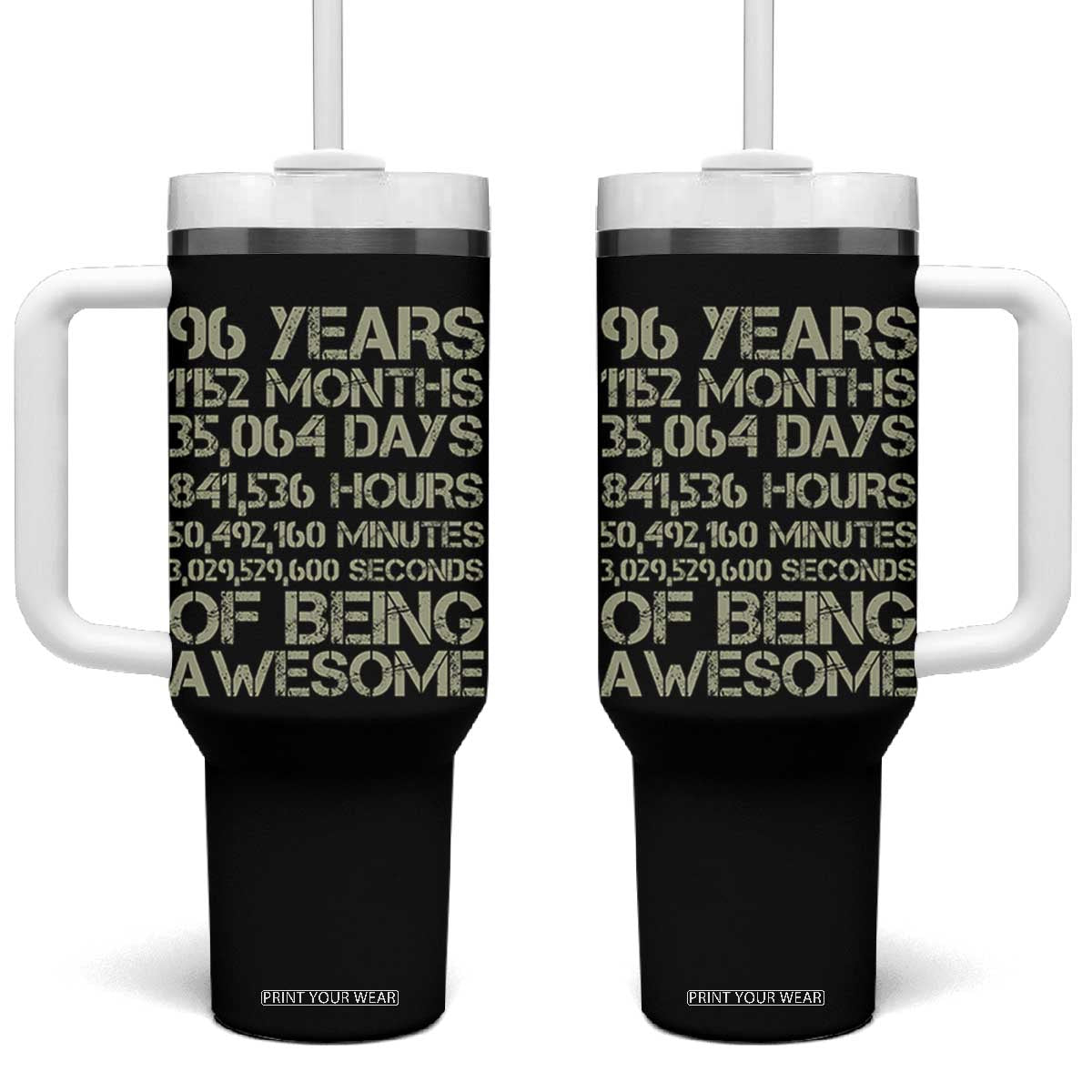 Vintage 96th Milestone Birthday Tumbler With Handle 96 Years Of Being Awesome
