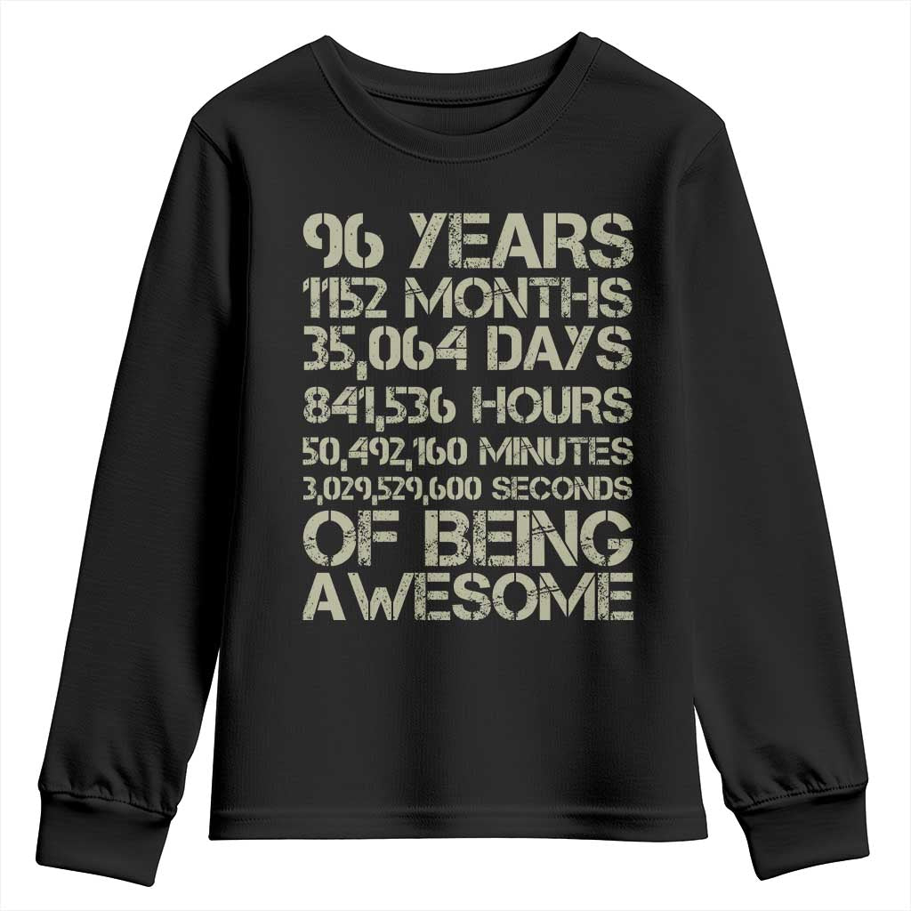 Vintage 96th Milestone Birthday Youth Sweatshirt 96 Years Of Being Awesome TS12 Black Print Your Wear