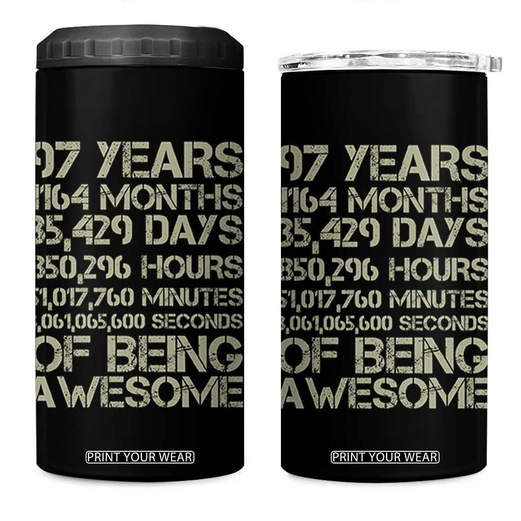 Vintage 97th Milestone Birthday 4 in 1 Can Cooler Tumbler 97 Years Of Being Awesome