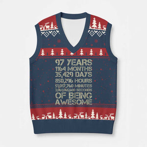 Vintage 97th Milestone Birthday V-Neck Knit Sweater Vest 97 Years Of Being Awesome
