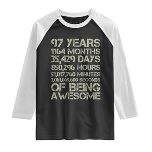 Vintage 97th Milestone Birthday Raglan Shirt 97 Years Of Being Awesome