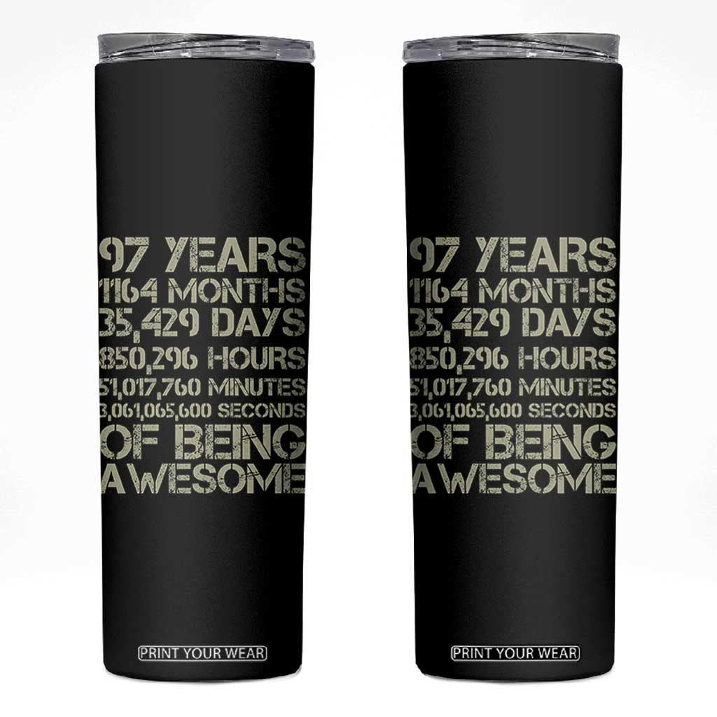 Vintage 97th Milestone Birthday Skinny Tumbler 97 Years Of Being Awesome