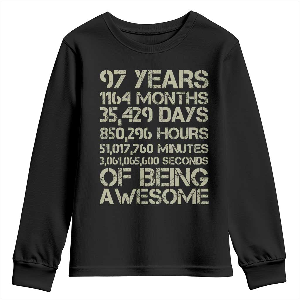Vintage 97th Milestone Birthday Youth Sweatshirt 97 Years Of Being Awesome TS12 Black Print Your Wear