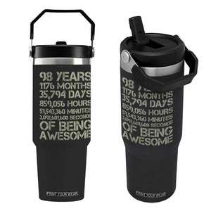 Vintage 98th Milestone Birthday Flip Straw Tumbler 98 Years Of Being Awesome