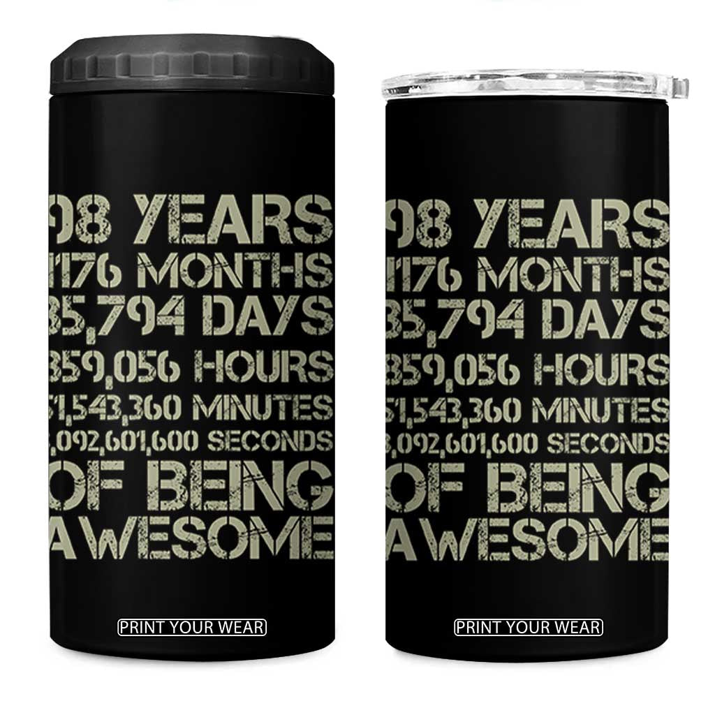 Vintage 98th Milestone Birthday 4 in 1 Can Cooler Tumbler 98 Years Of Being Awesome
