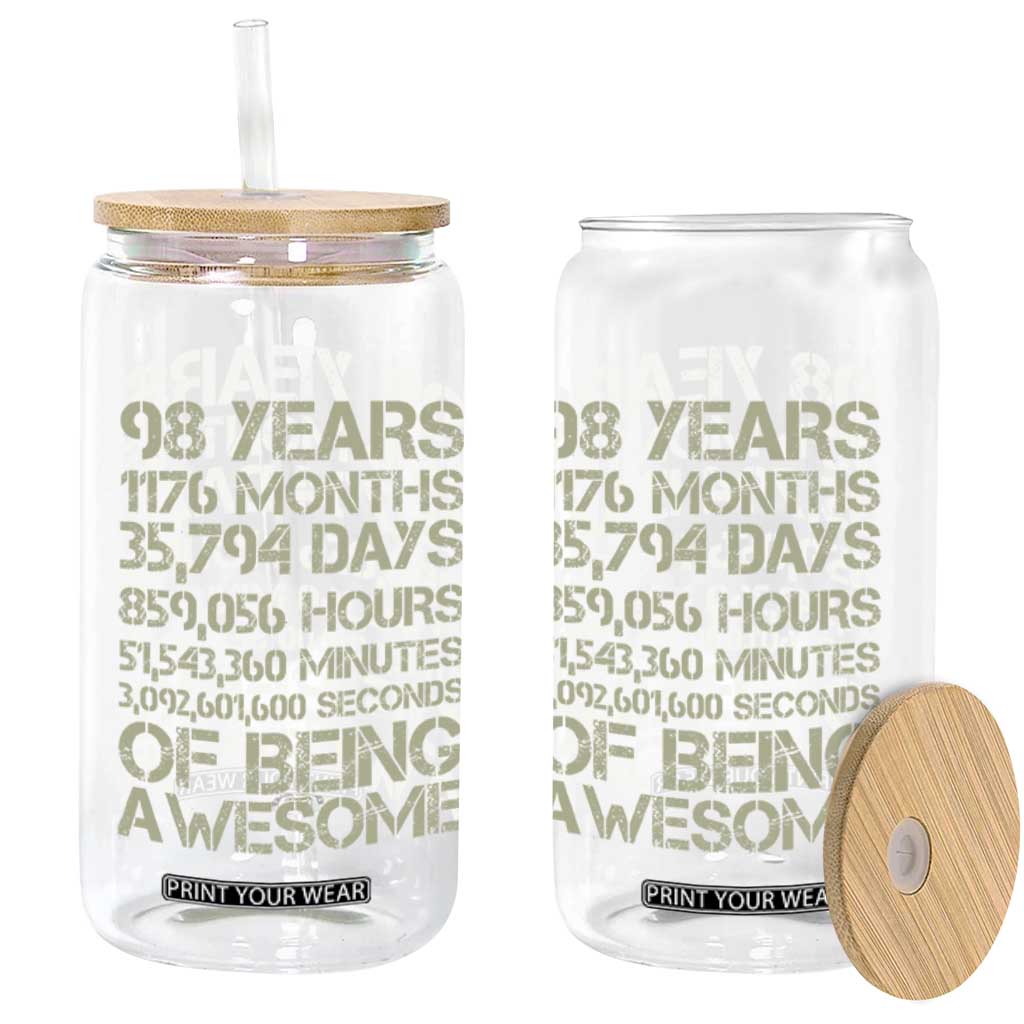 Vintage 98th Milestone Birthday Glass Can 98 Years Of Being Awesome