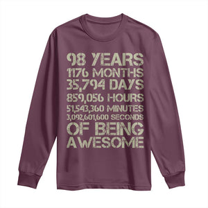 Vintage 98th Milestone Birthday Long Sleeve Shirt 98 Years Of Being Awesome