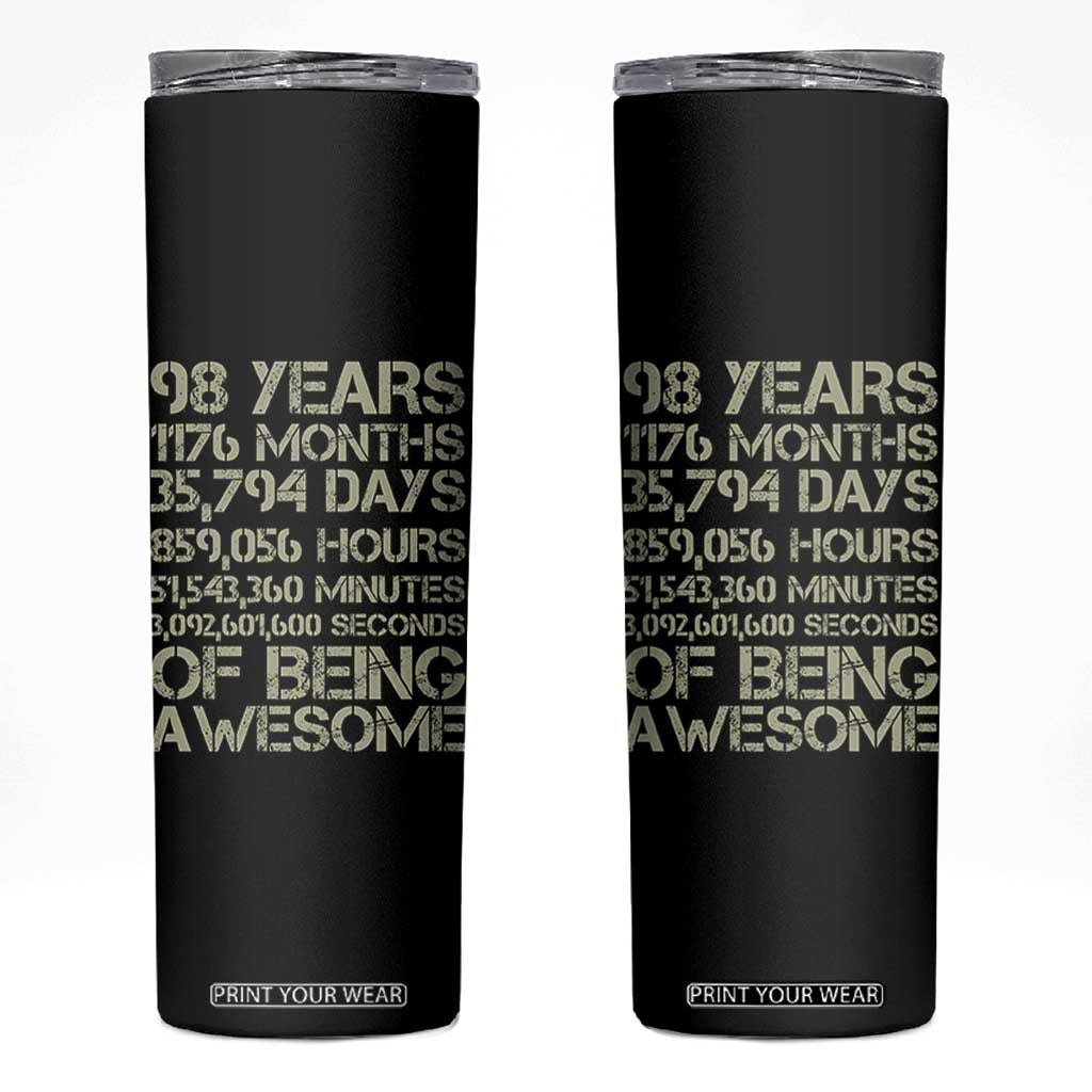 Vintage 98th Milestone Birthday Skinny Tumbler 98 Years Of Being Awesome