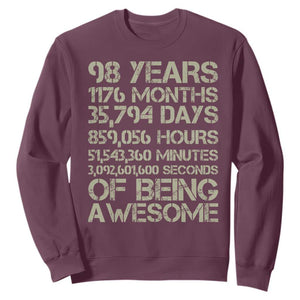 Vintage 98th Milestone Birthday Sweatshirt 98 Years Of Being Awesome