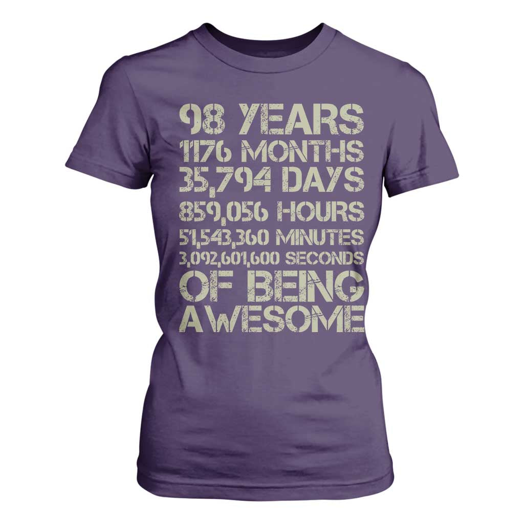 Vintage 98th Milestone Birthday T Shirt For Women 98 Years Of Being Awesome