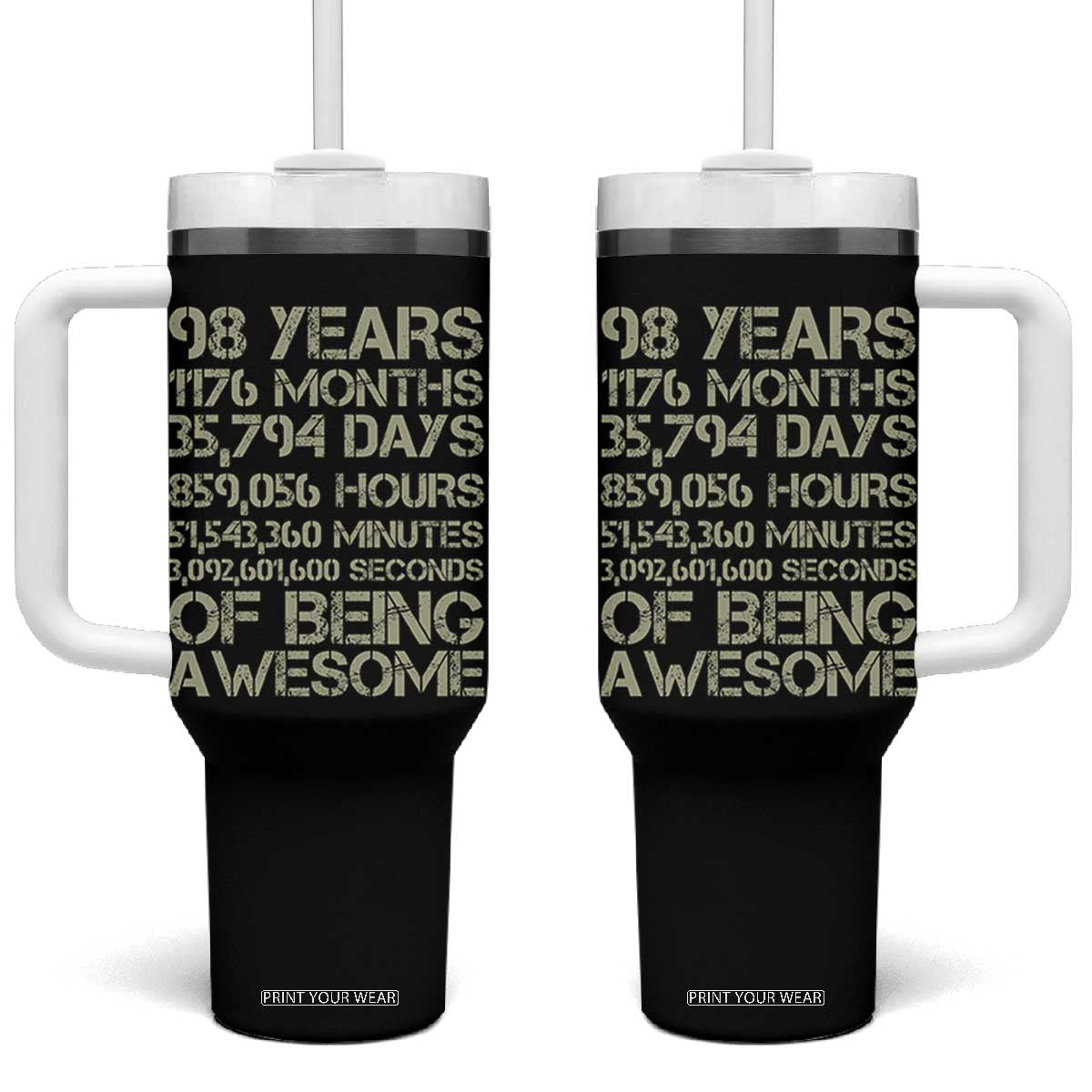 Vintage 98th Milestone Birthday Tumbler With Handle 98 Years Of Being Awesome