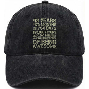 Vintage 98th Milestone Birthday Washed Cotton Baseball Cap 98 Years Of Being Awesome