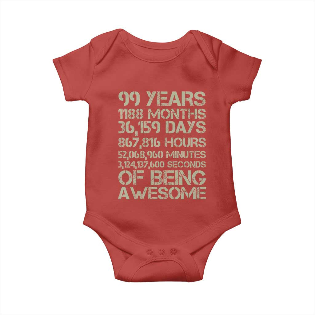 Vintage 99th Milestone Birthday Baby Onesie 99 Years Of Being Awesome