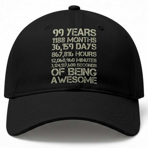 Vintage 99th Milestone Birthday Baseball Cap 99 Years Of Being Awesome