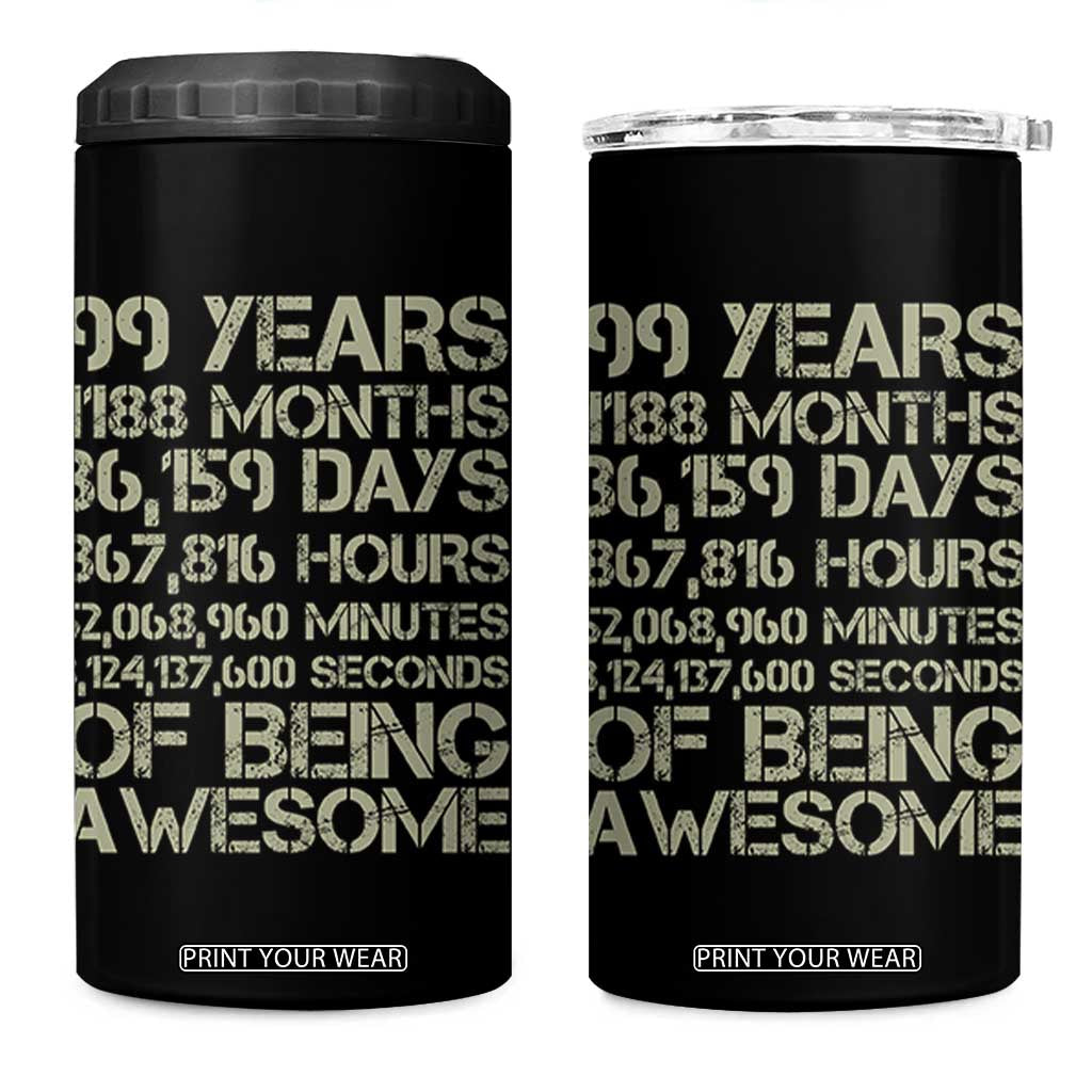 Vintage 99th Milestone Birthday 4 in 1 Can Cooler Tumbler 99 Years Of Being Awesome