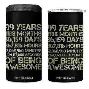Vintage 99th Milestone Birthday 4 in 1 Can Cooler Tumbler 99 Years Of Being Awesome