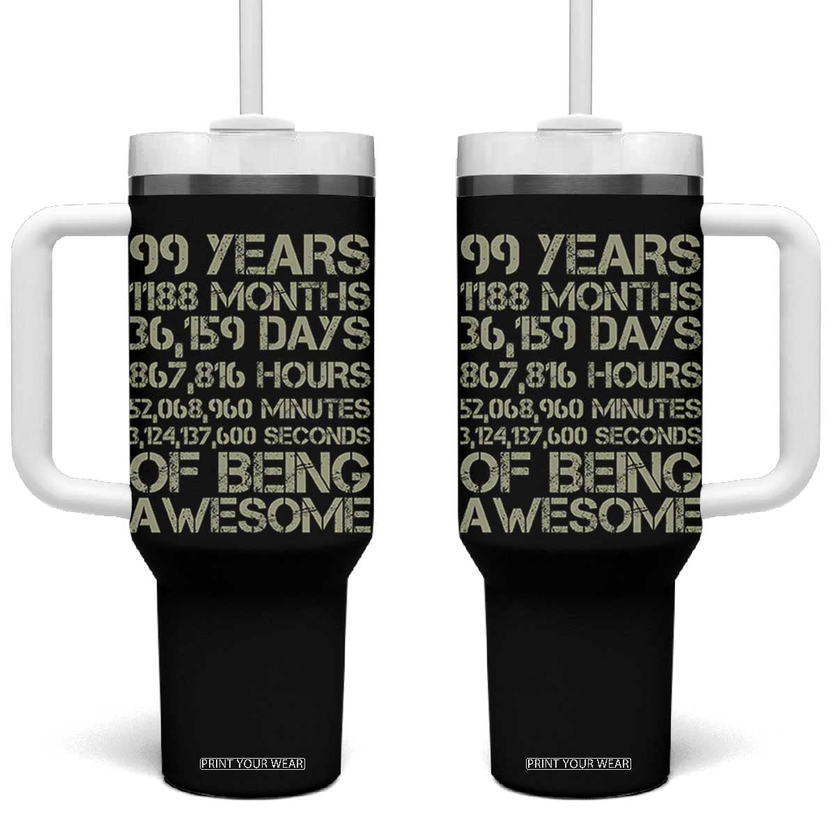 Vintage 99th Milestone Birthday Tumbler With Handle 99 Years Of Being Awesome