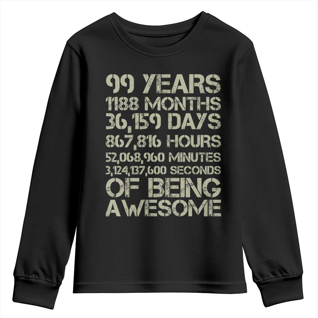 Vintage 99th Milestone Birthday Youth Sweatshirt 99 Years Of Being Awesome TS12 Black Print Your Wear