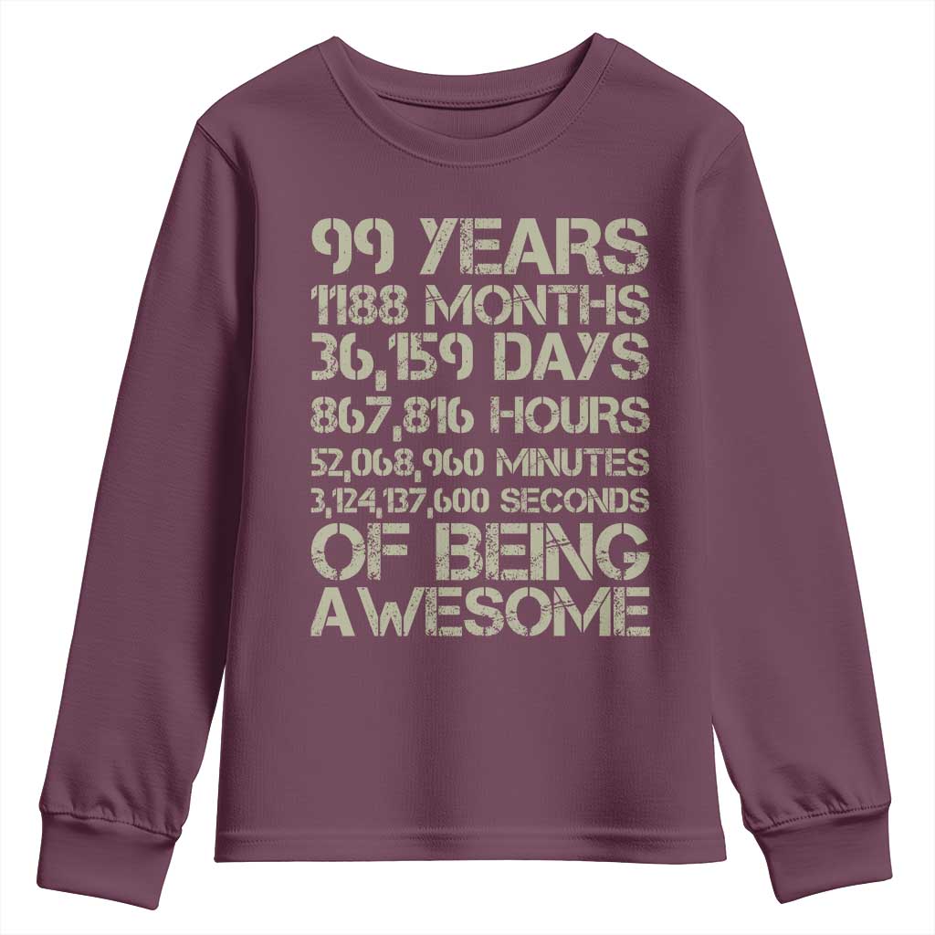 Vintage 99th Milestone Birthday Youth Sweatshirt 99 Years Of Being Awesome