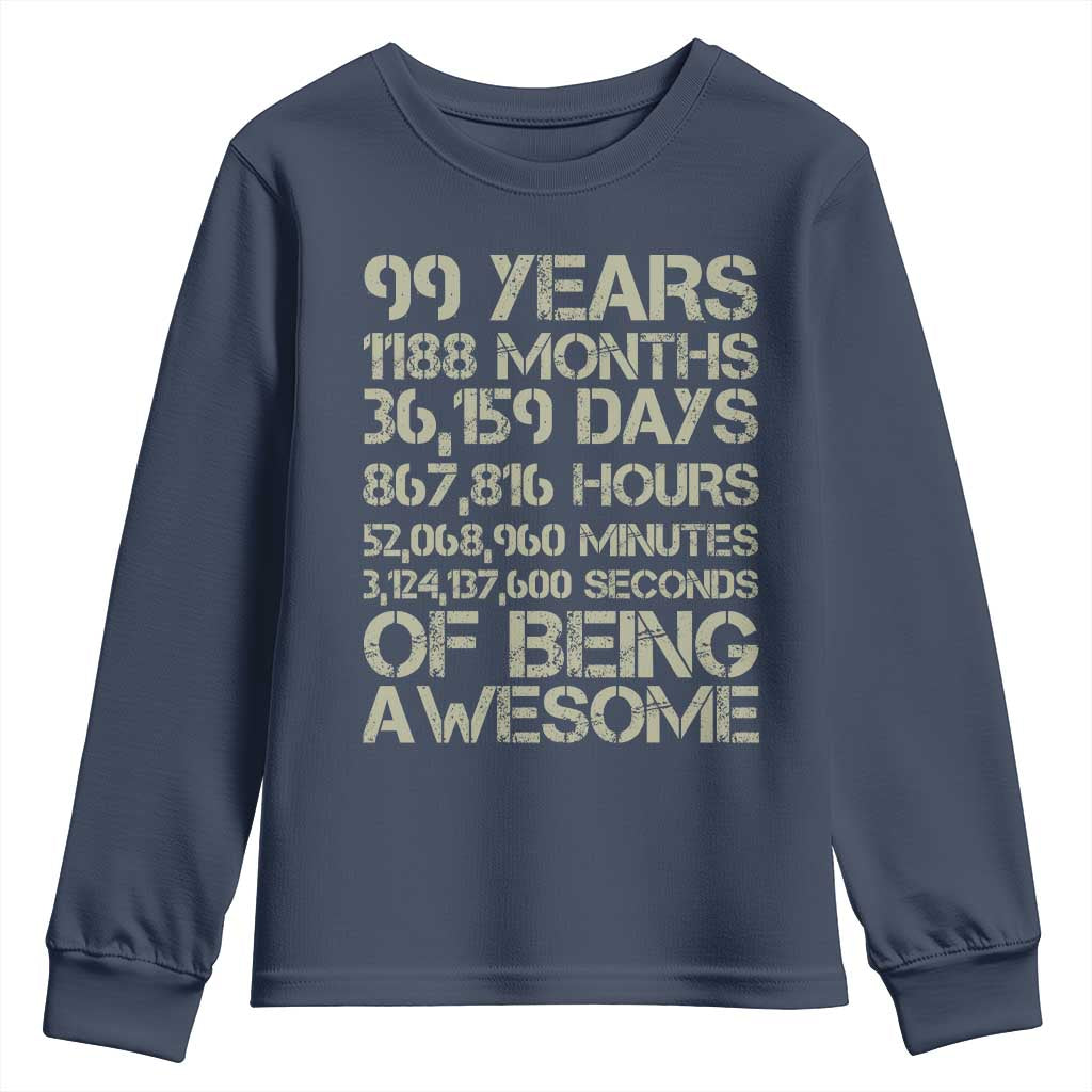 Vintage 99th Milestone Birthday Youth Sweatshirt 99 Years Of Being Awesome
