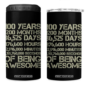 Vintage 100th Milestone Birthday 4 in 1 Can Cooler Tumbler 100 Years Of Being Awesome