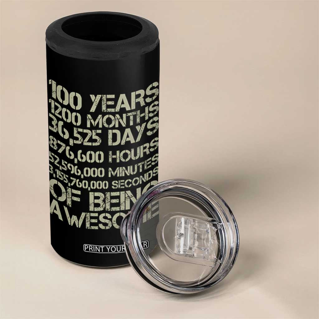Vintage 100th Milestone Birthday 4 in 1 Can Cooler Tumbler 100 Years Of Being Awesome