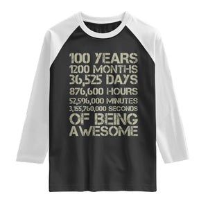 Vintage 100th Milestone Birthday Raglan Shirt 100 Years Of Being Awesome