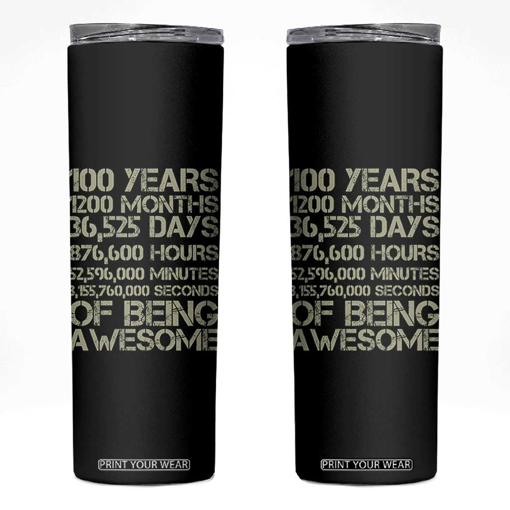 Vintage 100th Milestone Birthday Skinny Tumbler 100 Years Of Being Awesome
