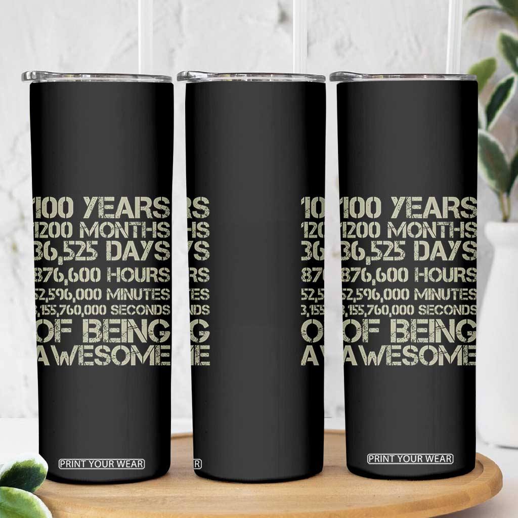 Vintage 100th Milestone Birthday Skinny Tumbler 100 Years Of Being Awesome