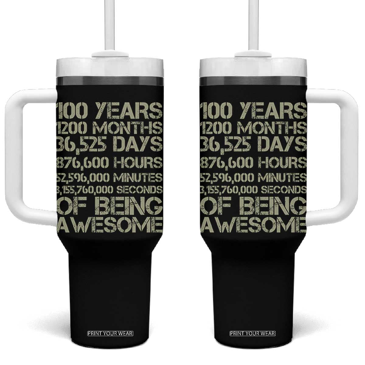 Vintage 100th Milestone Birthday Tumbler With Handle 100 Years Of Being Awesome