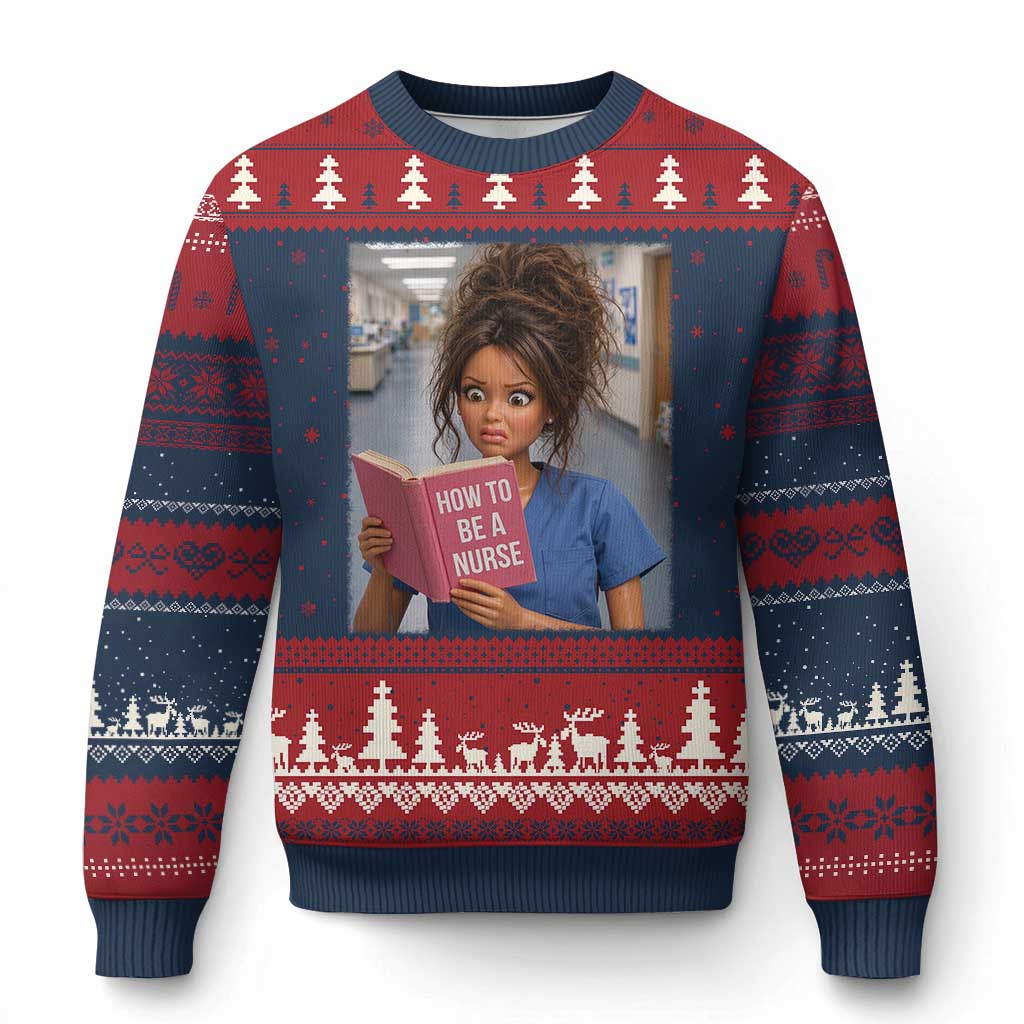 Funny Nursing Student Doll Face Meme Ugly Christmas Sweater Future Nurse Gift TS12 Navy Red Print Your Wear