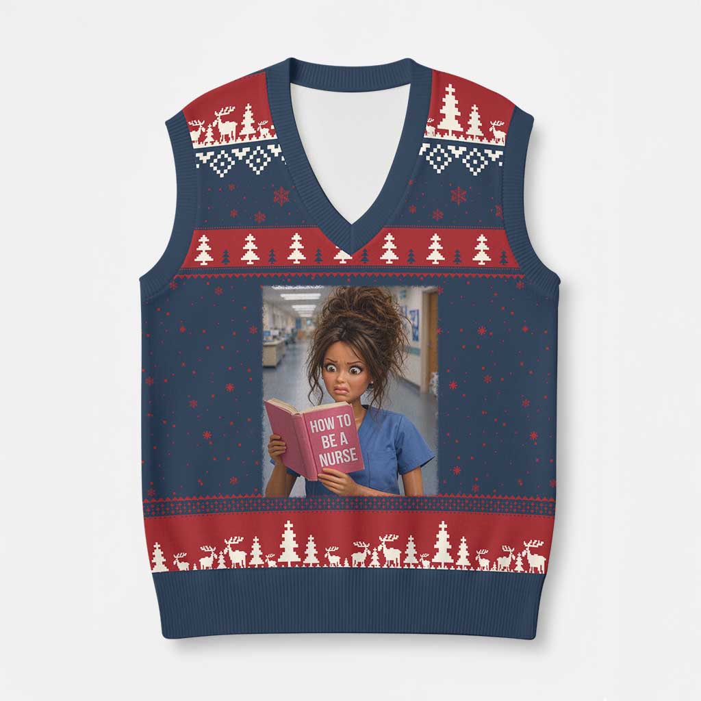 Funny Nursing Student Doll Face Meme V-Neck Knit Sweater Vest Future Nurse Gift TS12 Navy Red Print Your Wear