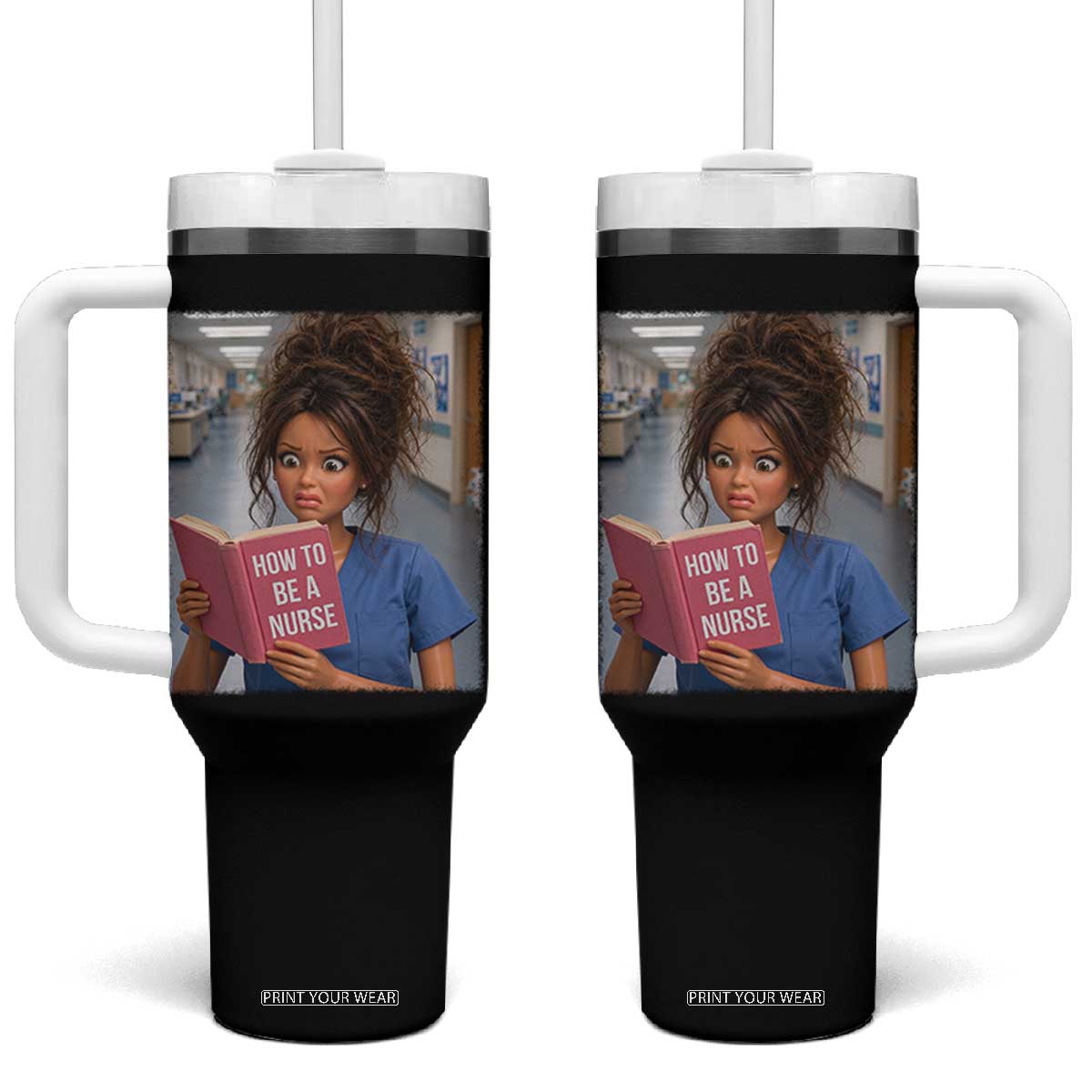 Funny Nursing Student Doll Face Meme Tumbler With Handle Future Nurse Gift TS12 One Size: 40 oz Black Print Your Wear