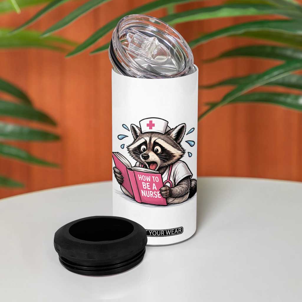 Funny Raccoon Nursing Student Healthcare Gift 4 in 1 Can Cooler Tumbler