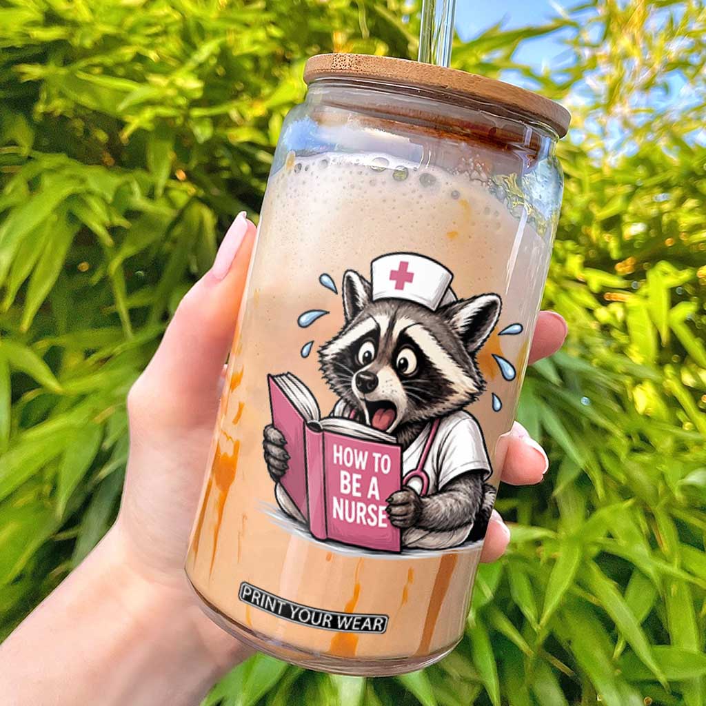 Funny Raccoon Nursing Student Healthcare Gift Glass Can TS12 White Print Your Wear