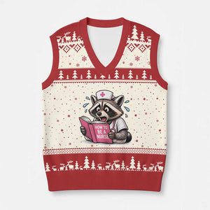 Funny Raccoon Nursing Student Healthcare Gift V-Neck Knit Sweater Vest