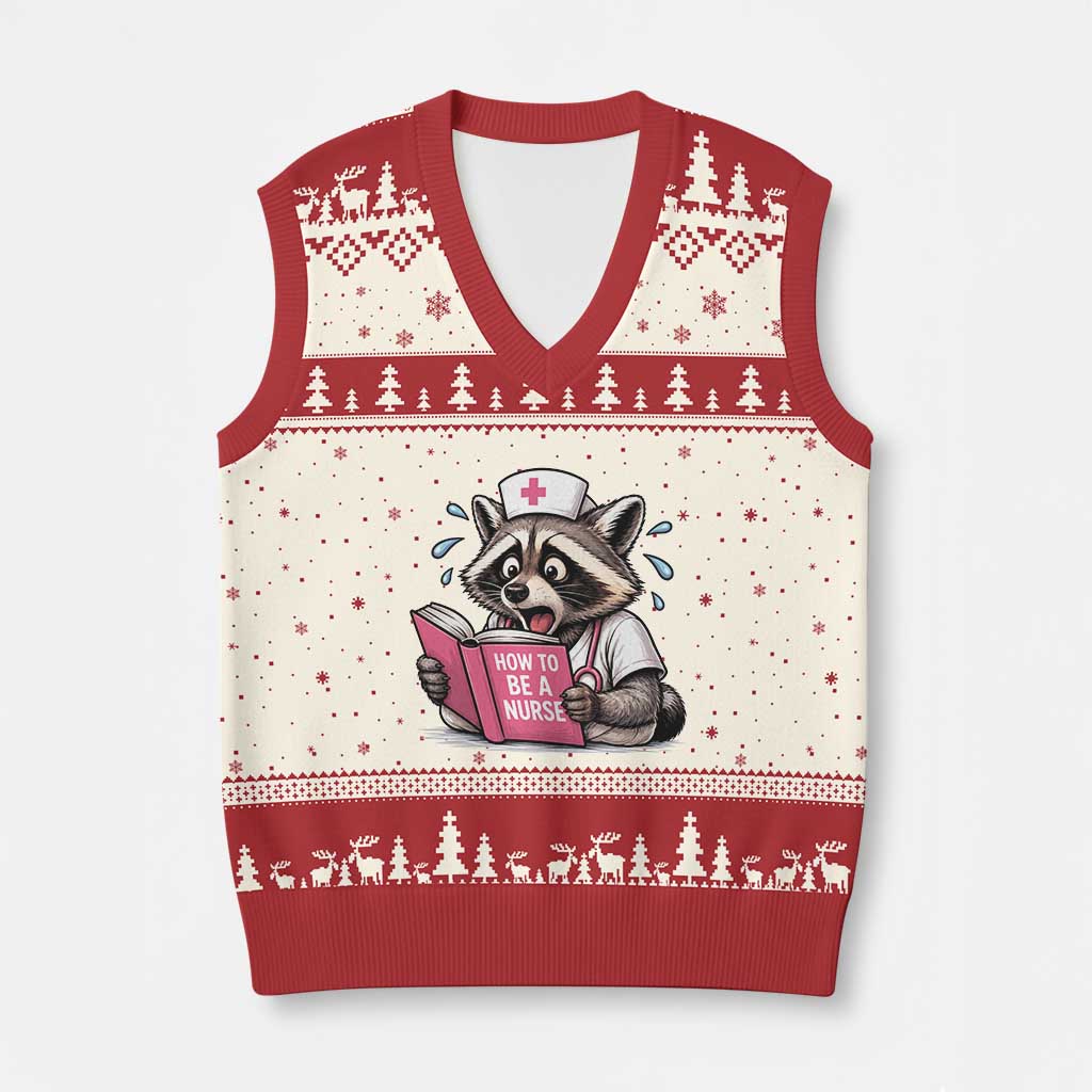 Funny Raccoon Nursing Student Healthcare Gift V-Neck Knit Sweater Vest TS12 Beige Red Print Your Wear