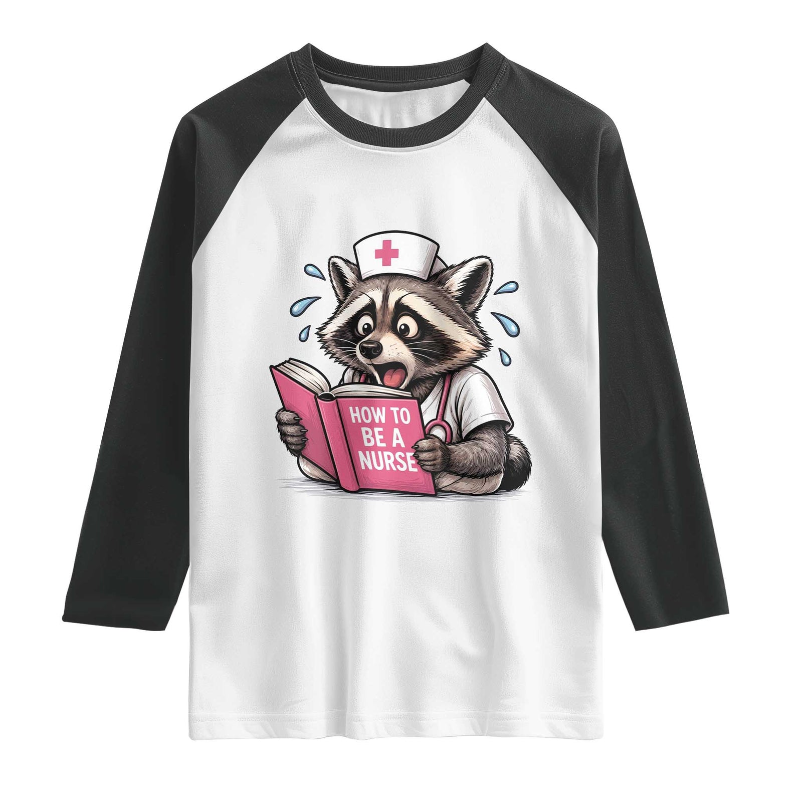 Funny Raccoon Nursing Student Healthcare Gift Raglan Shirt TS12 White Black Print Your Wear