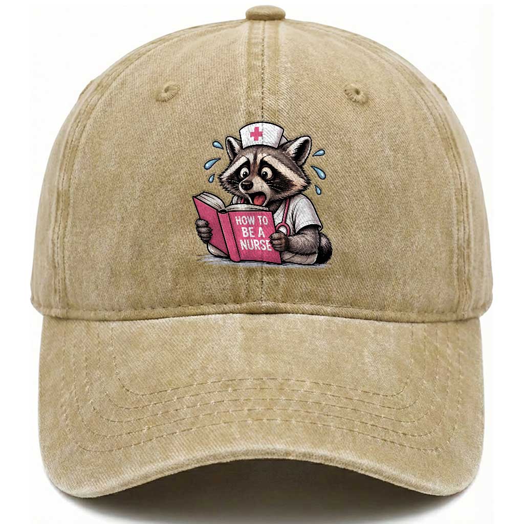 Funny Raccoon Nursing Student Healthcare Gift Washed Cotton Baseball Cap TS12 Print Your Wear
