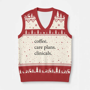 Funny Nursing School Life V-Neck Knit Sweater Vest Coffee Care Plans And Clinicals