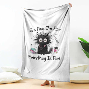 Funny Stressed Black Cat Nursing Student Life Throw Blanket ts Fine Im Fine Everything Is Fine