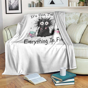 Funny Stressed Black Cat Nursing Student Life Throw Blanket ts Fine Im Fine Everything Is Fine