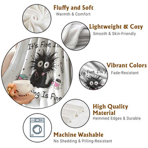 Funny Stressed Black Cat Nursing Student Life Throw Blanket ts Fine Im Fine Everything Is Fine