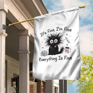 Funny Stressed Black Cat Nursing Student Life Garden Flag ts Fine Im Fine Everything Is Fine