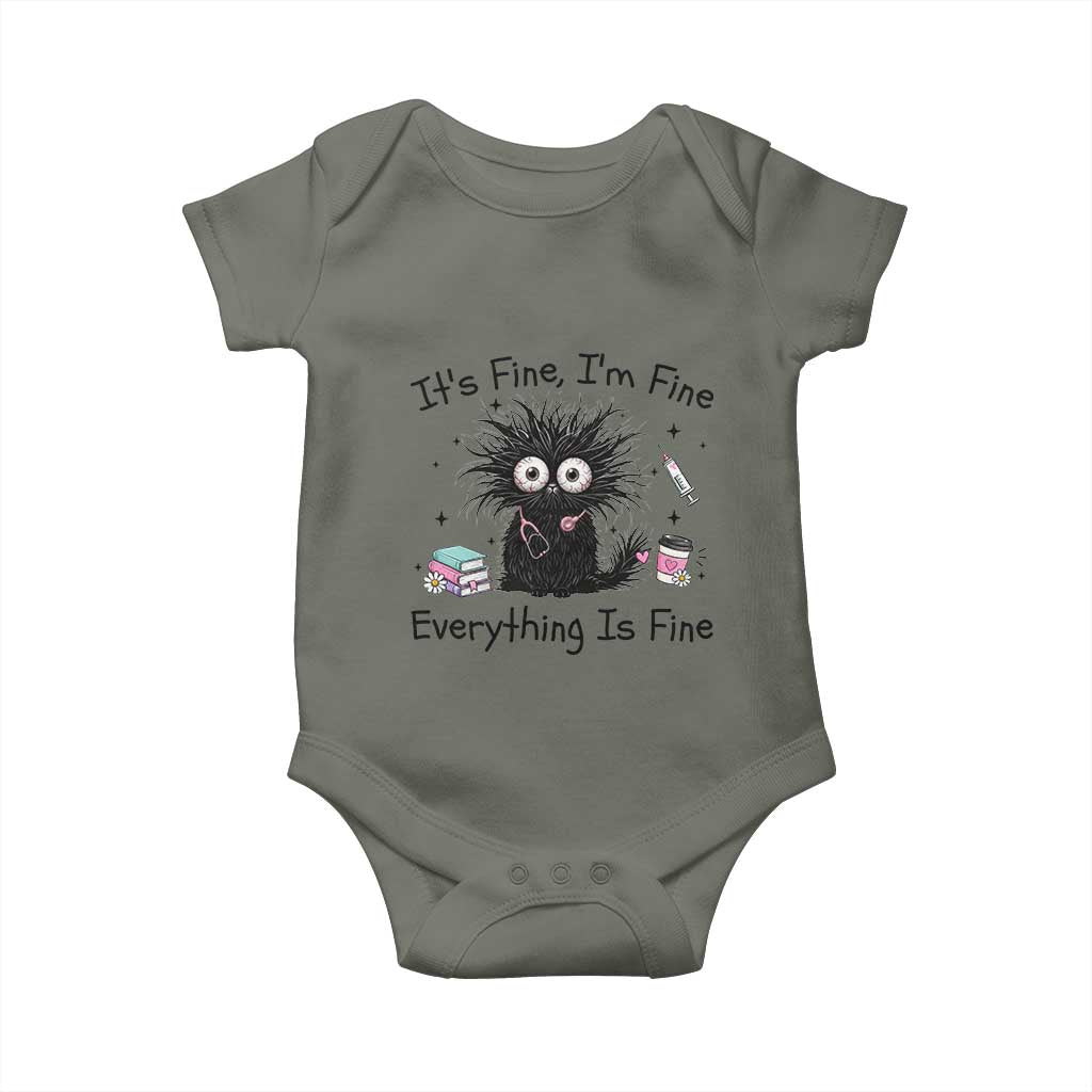 Funny Stressed Black Cat Nursing Student Life Baby Onesie ts Fine Im Fine Everything Is Fine