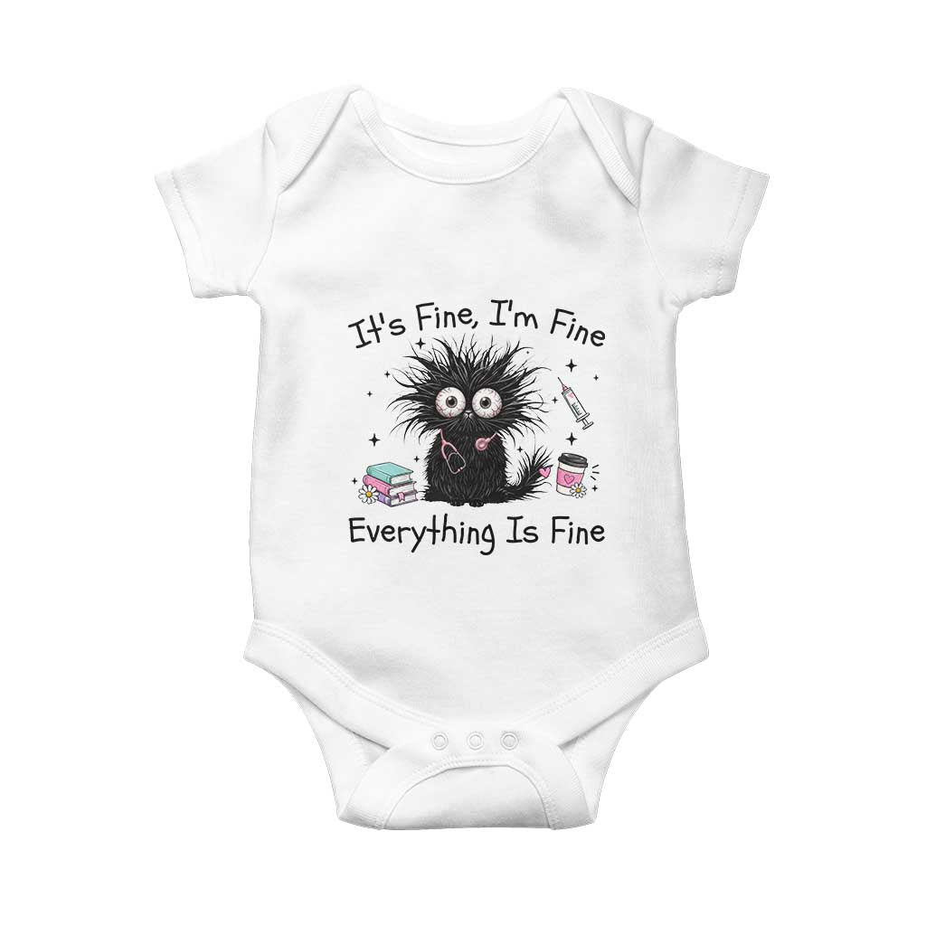 Funny Stressed Black Cat Nursing Student Life Baby Onesie ts Fine Im Fine Everything Is Fine