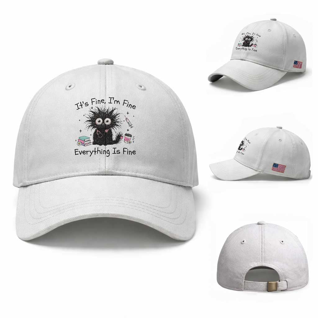Funny Stressed Black Cat Nursing Student Life Baseball Cap ts Fine Im Fine Everything Is Fine