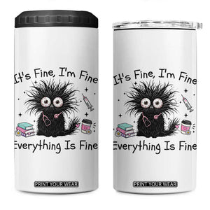 Funny Stressed Black Cat Nursing Student Life 4 in 1 Can Cooler Tumbler ts Fine Im Fine Everything Is Fine