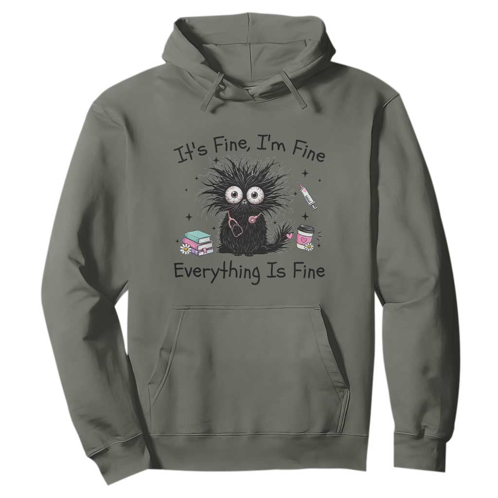Funny Stressed Black Cat Nursing Student Life Hoodie ts Fine Im Fine Everything Is Fine